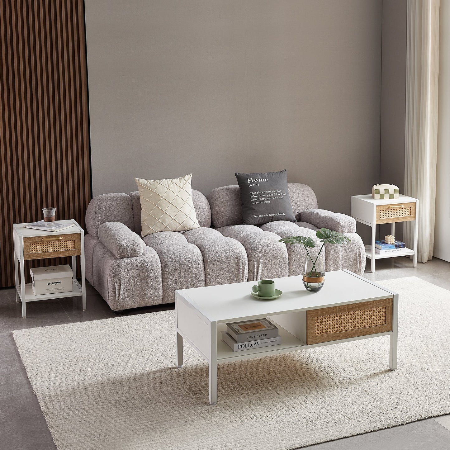 Modern Rattan Coffee Table with Sliding Door, white frame, rattan drawer by HouseOfZazla on Tampa Home & Garden Store