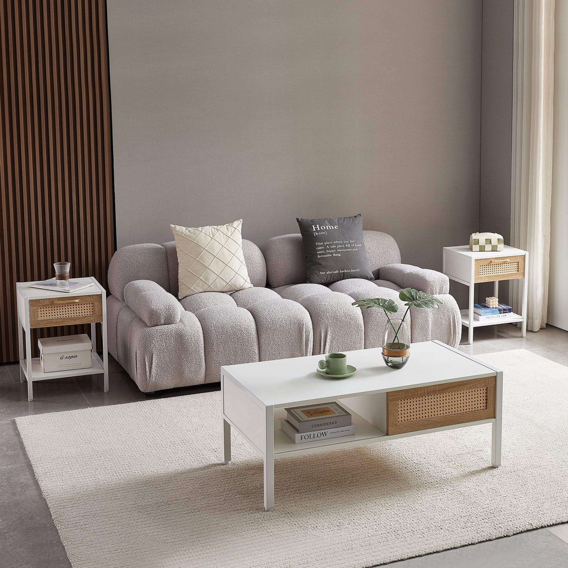Modern Rattan Coffee Table with Sliding Door, white frame, rattan drawer by HouseOfZazla on Tampa Home & Garden Store