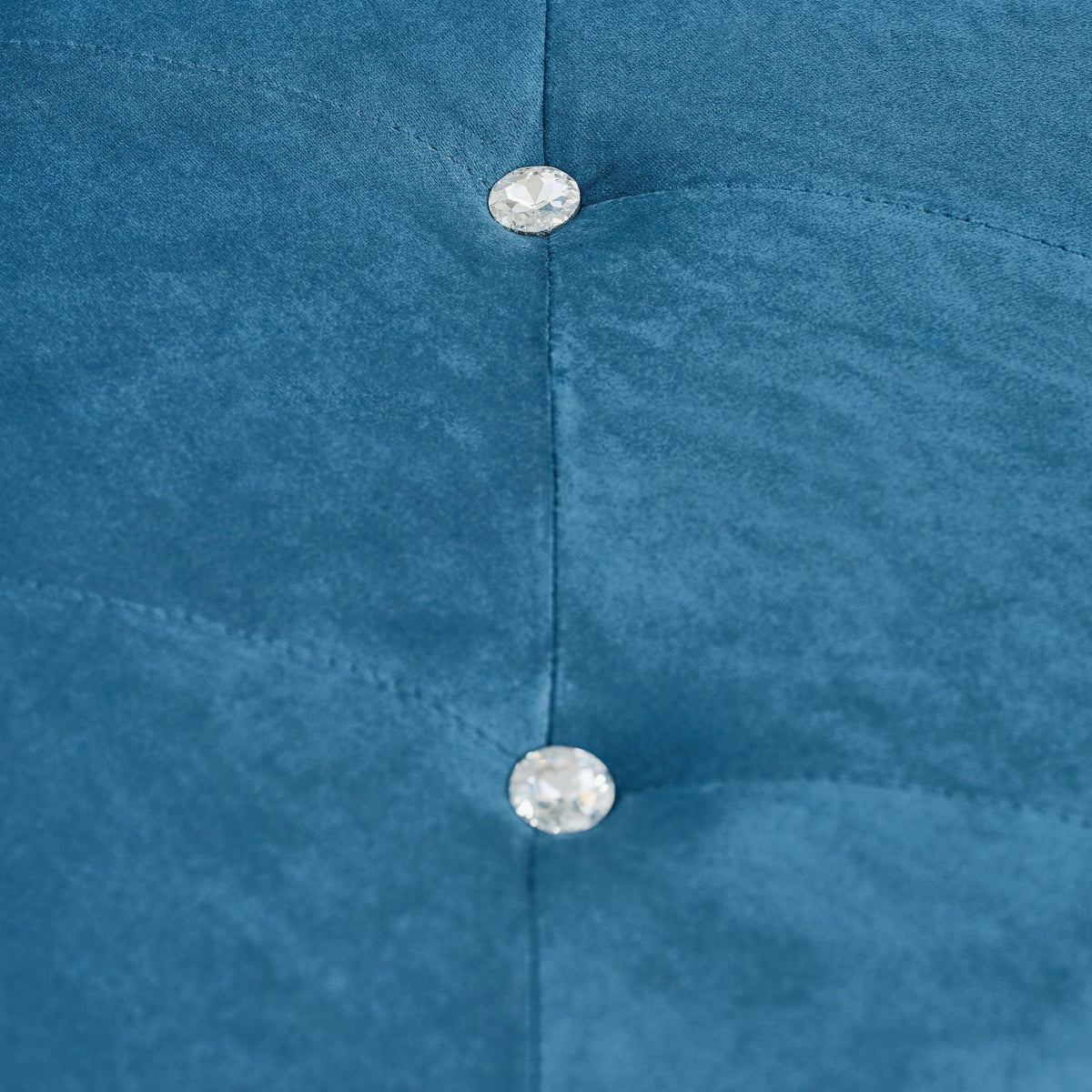Storage bench in blue velvet with crystal button tufting on Tampa Home & Garden Store