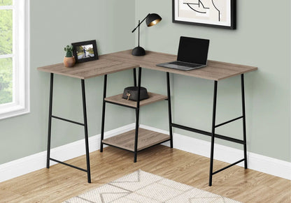 Corner desk L-shaped home office by Unique Piece Furniture, wood grain top and black metal legs on Tampa Home & Garden Store