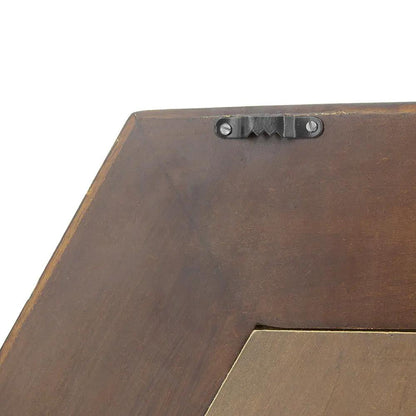 Hexagon mirror with natural wood frame, back view showing metal hanging bracket on Tampa Home & Garden Store