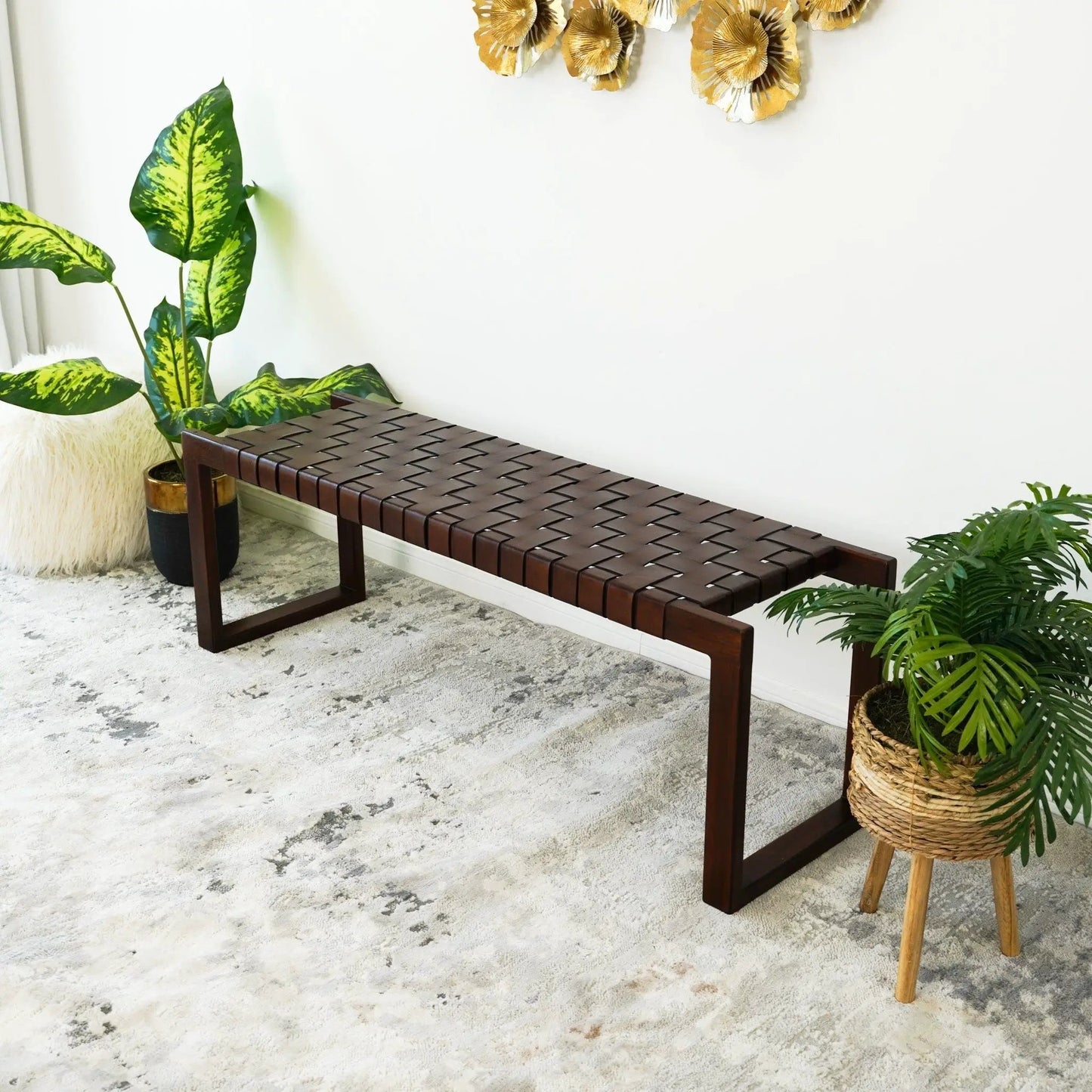 Christina Bench in Cognac and Dark Brown Tan