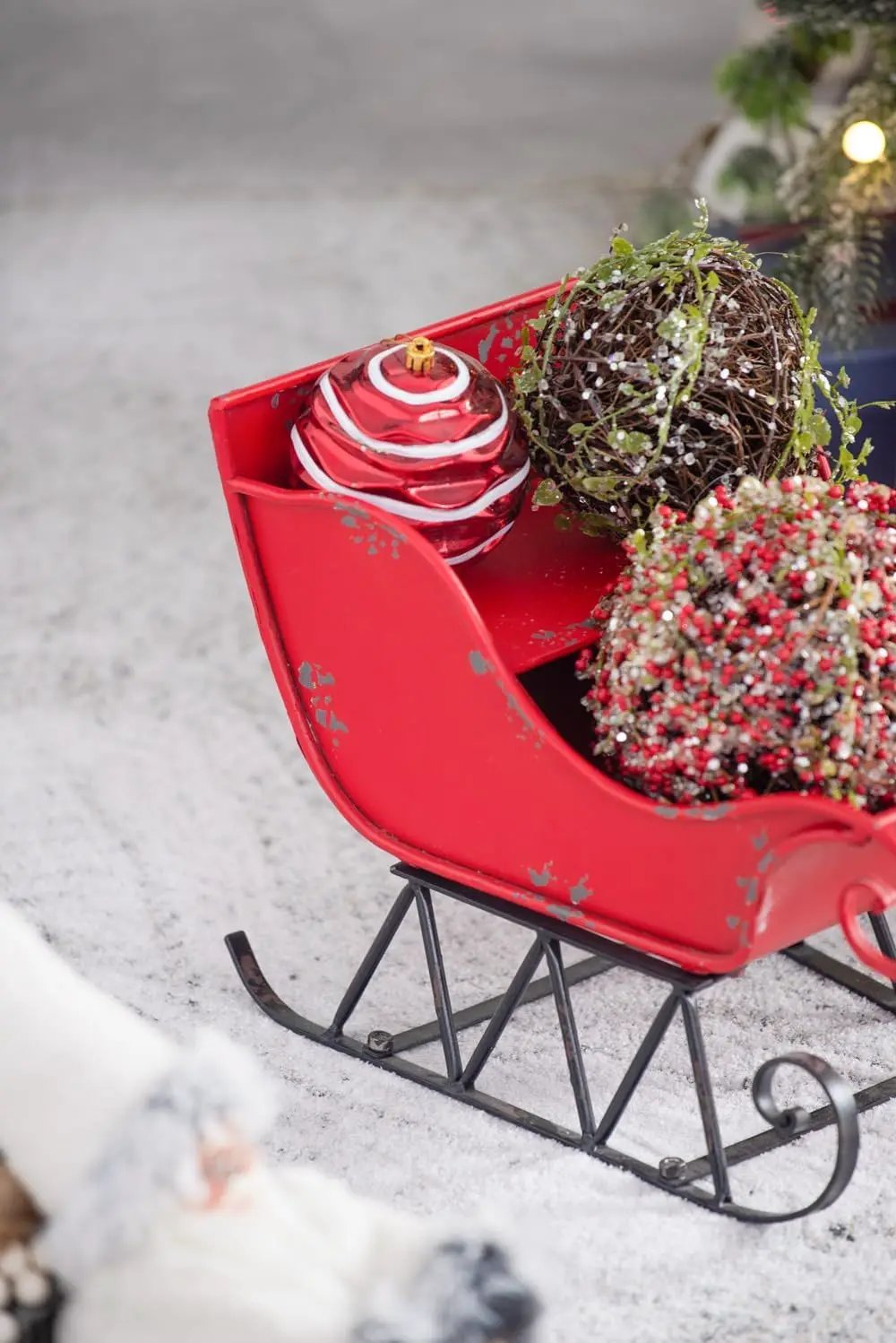 Iron Sleigh Large red Christmas Santa sleigh with ornaments, Unique Piece Furniture on Tampa Home & Garden Store