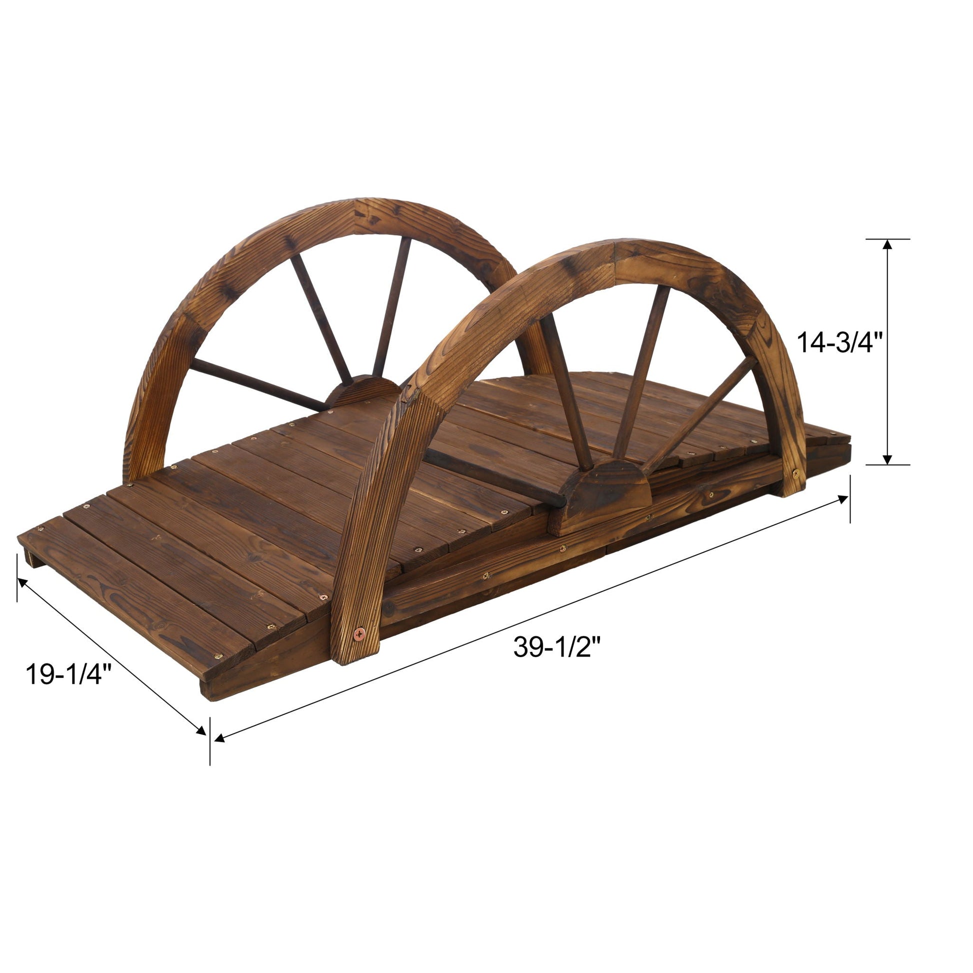 Wooden garden bridge arc footbridge with half-wheel railings brown solid fir HouseOfZazla on Tampa Home & Garden Store