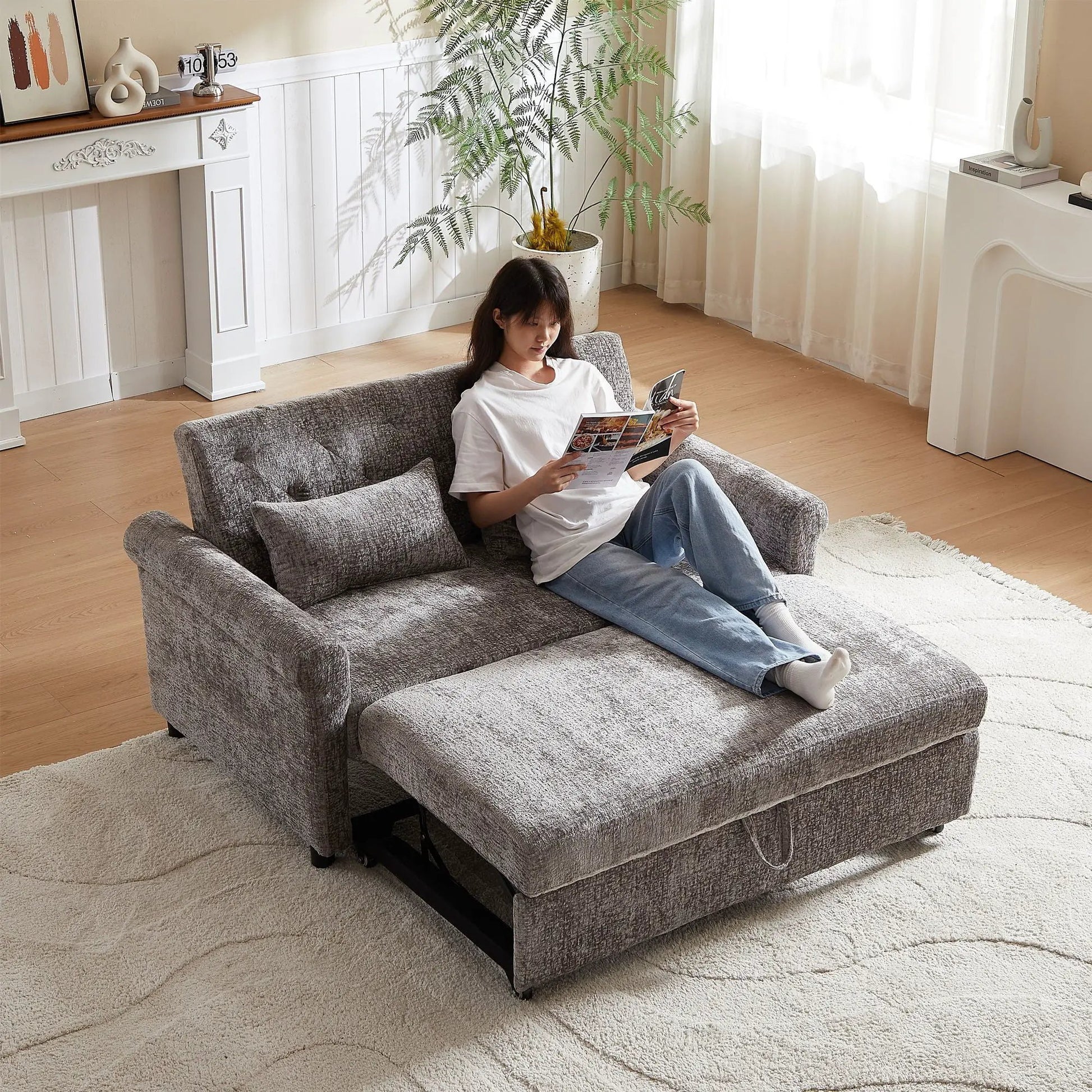 Loveseat Sofa Bed pull-out sleeper gray plush fabric with 2 pillows Unique Piece Furniture on Tampa Home & Garden Store