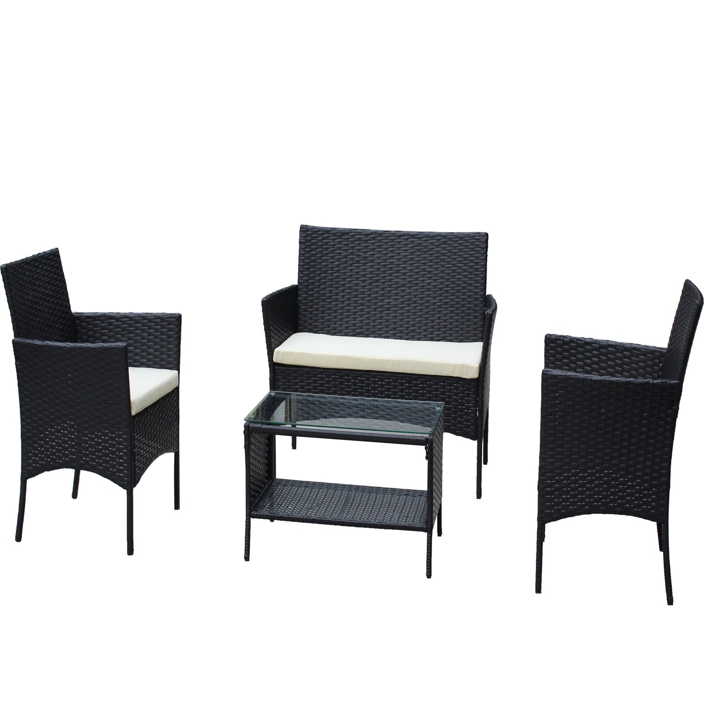 4 pc rattan patio furniture set outdoor cushioned wicker chairs with glass table HouseOfZazla on Tampa Home & Garden Store