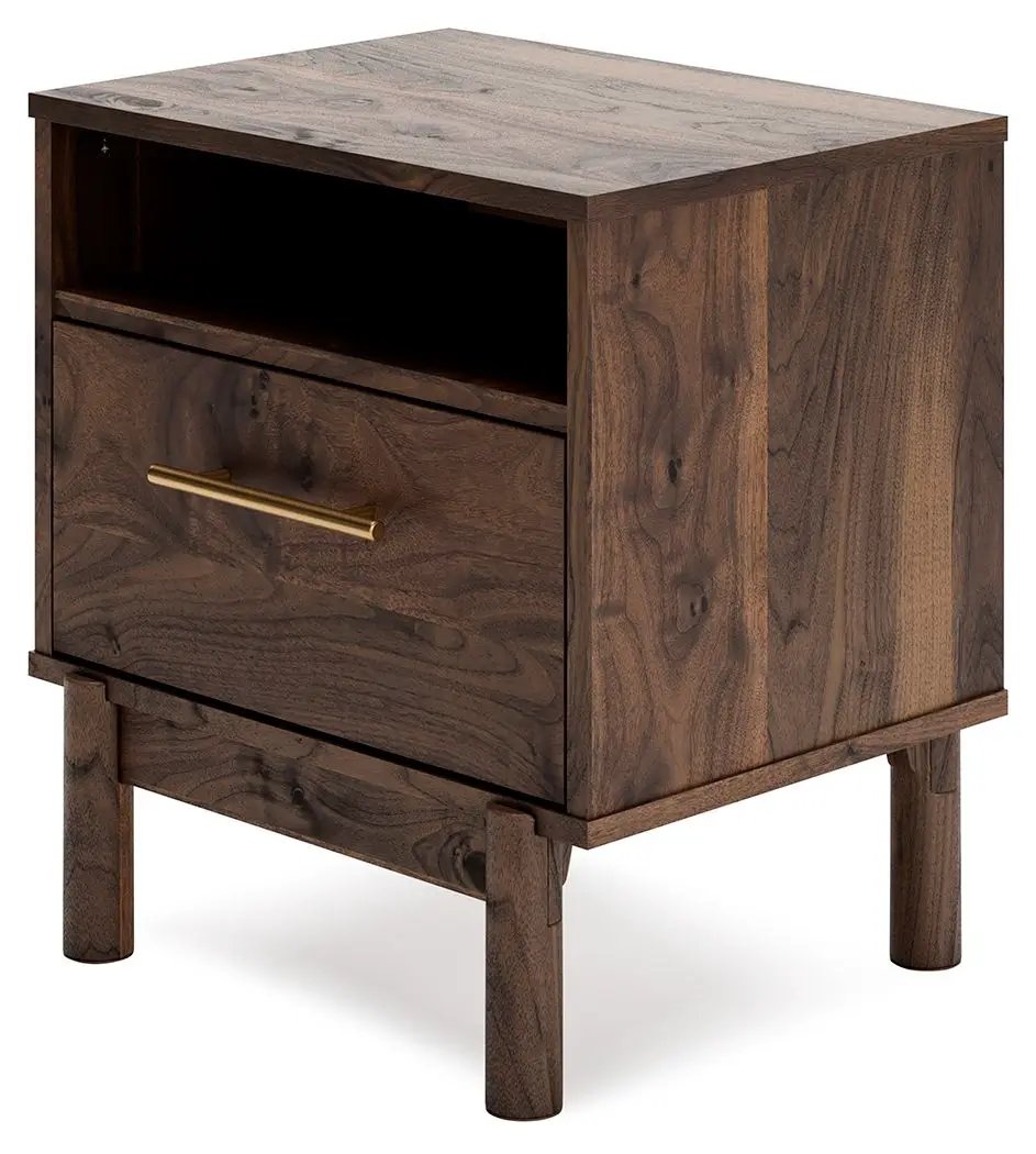 Calverson Night Stand Walnut Finish with Handle