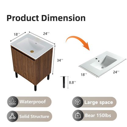 Bathroom vanity with ceramic sink and wood cabinet, floor-standing, soft-closing drawers on Tampa Home & Garden Store
