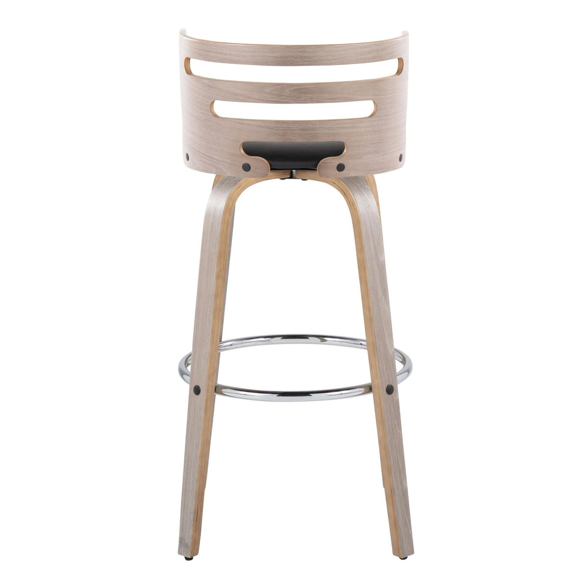 Mid Century Modern barstool with curved natural wood back swivel and chrome foot ring on Tampa Home & Garden Store