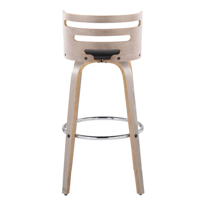 Mid Century Modern barstool with curved natural wood back swivel and chrome foot ring on Tampa Home & Garden Store