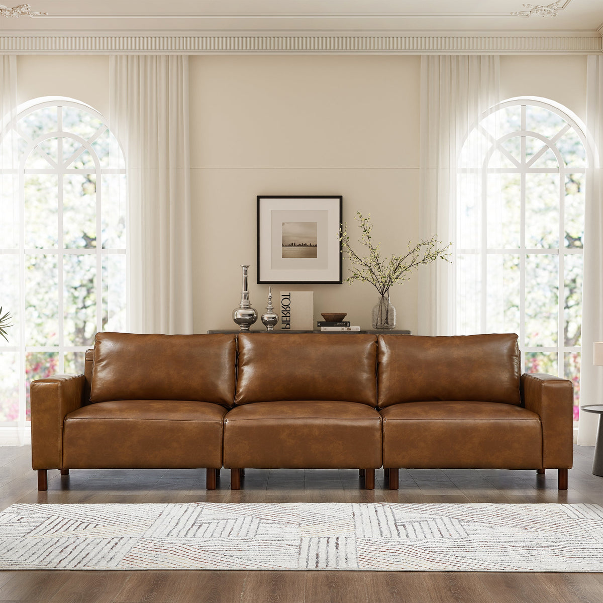112 Inch Luxury PU Leather Sofa For Living Room