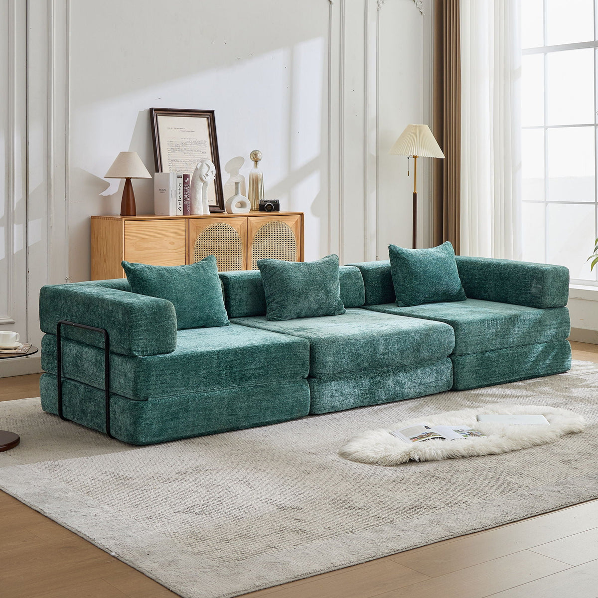 Convertible floor sofa bed teal boneless modular sectional futon sofa for living room on Tampa Home & Garden Store