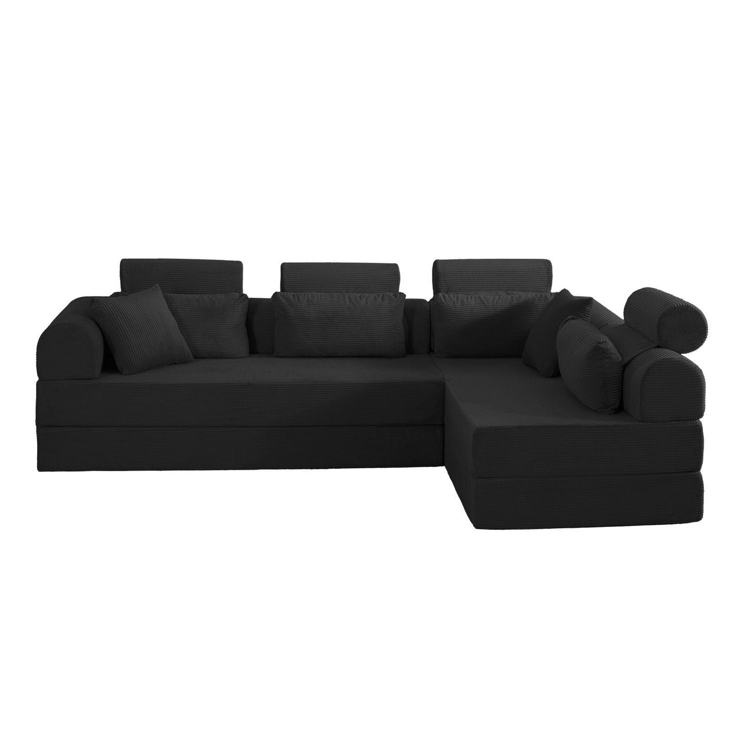 Modern L-Shape Modular Sectional Sofa black textured fabric by HouseOfZazla with chaise on Tampa Home & Garden Store