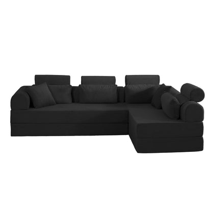 Modern L-Shape Modular Sectional Sofa black textured fabric by HouseOfZazla with chaise on Tampa Home & Garden Store