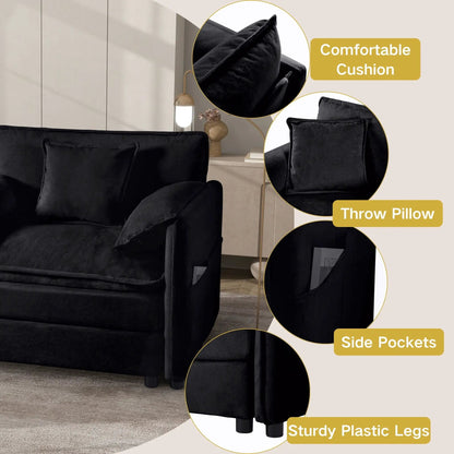 Modern comfy deep-seat modular sectional sofa cloud couch with ottoman, black velvet cushions on Tampa Home & Garden Store
