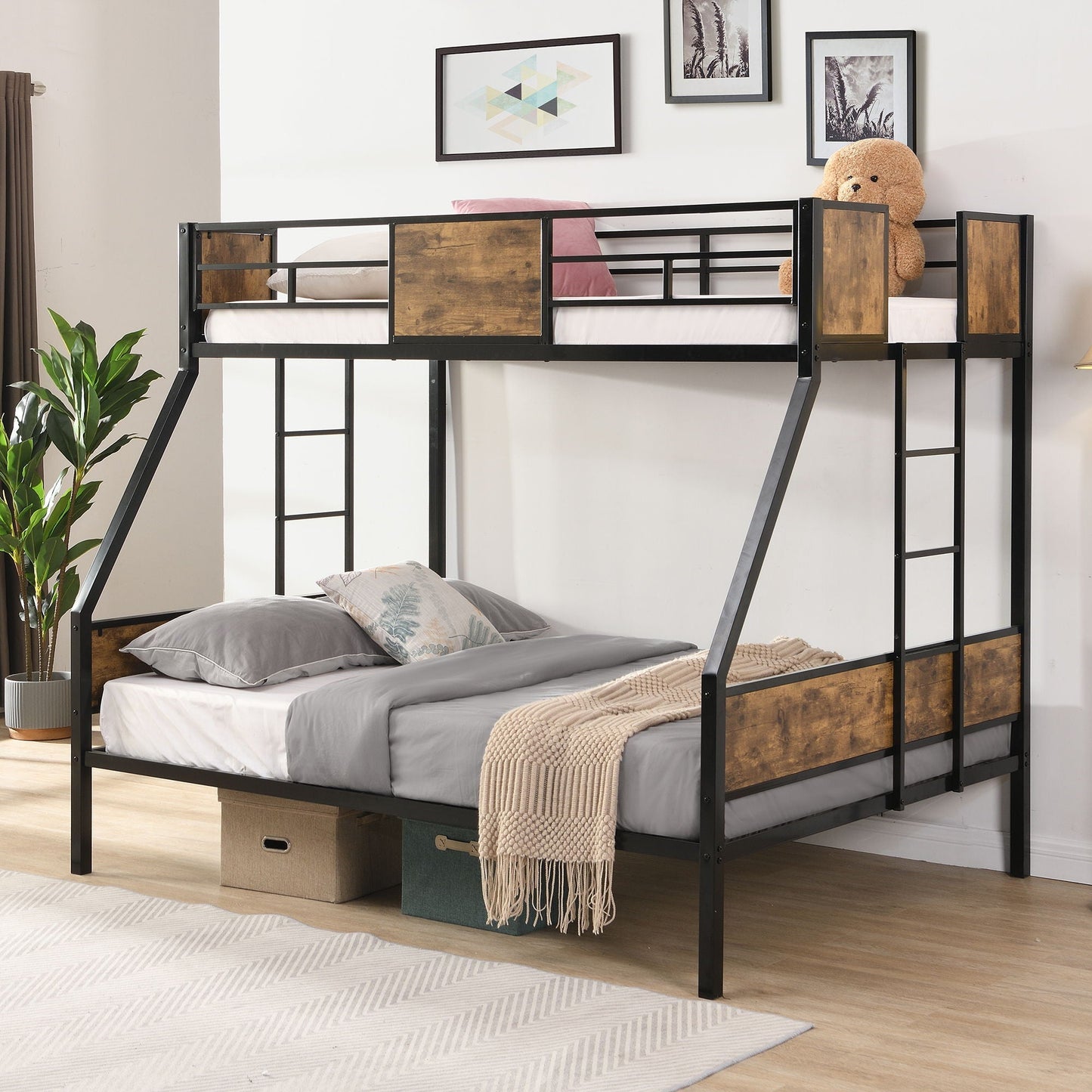 Modern Metal Bunk Bed With Dual Side Ladder