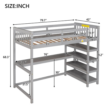 Loft Bed with Storage Shelves and Under Bed Desk
