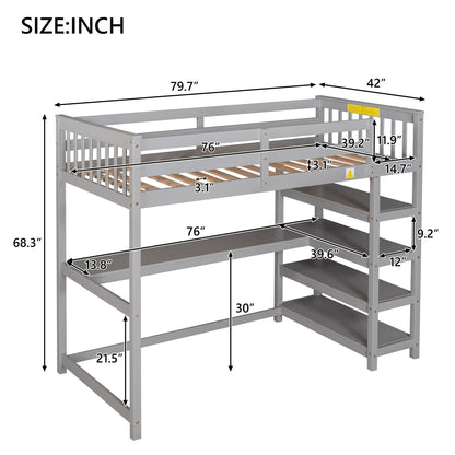Loft bed with storage shelves and under-bed desk in grey metal frame by HouseOfZazla on Tampa Home & Garden Store