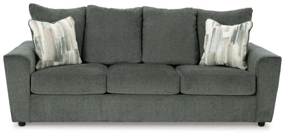 Stairatt Sofa dark gray textured fabric, stationary sofa with two abstract-pattern cushions on Tampa Home & Garden Store