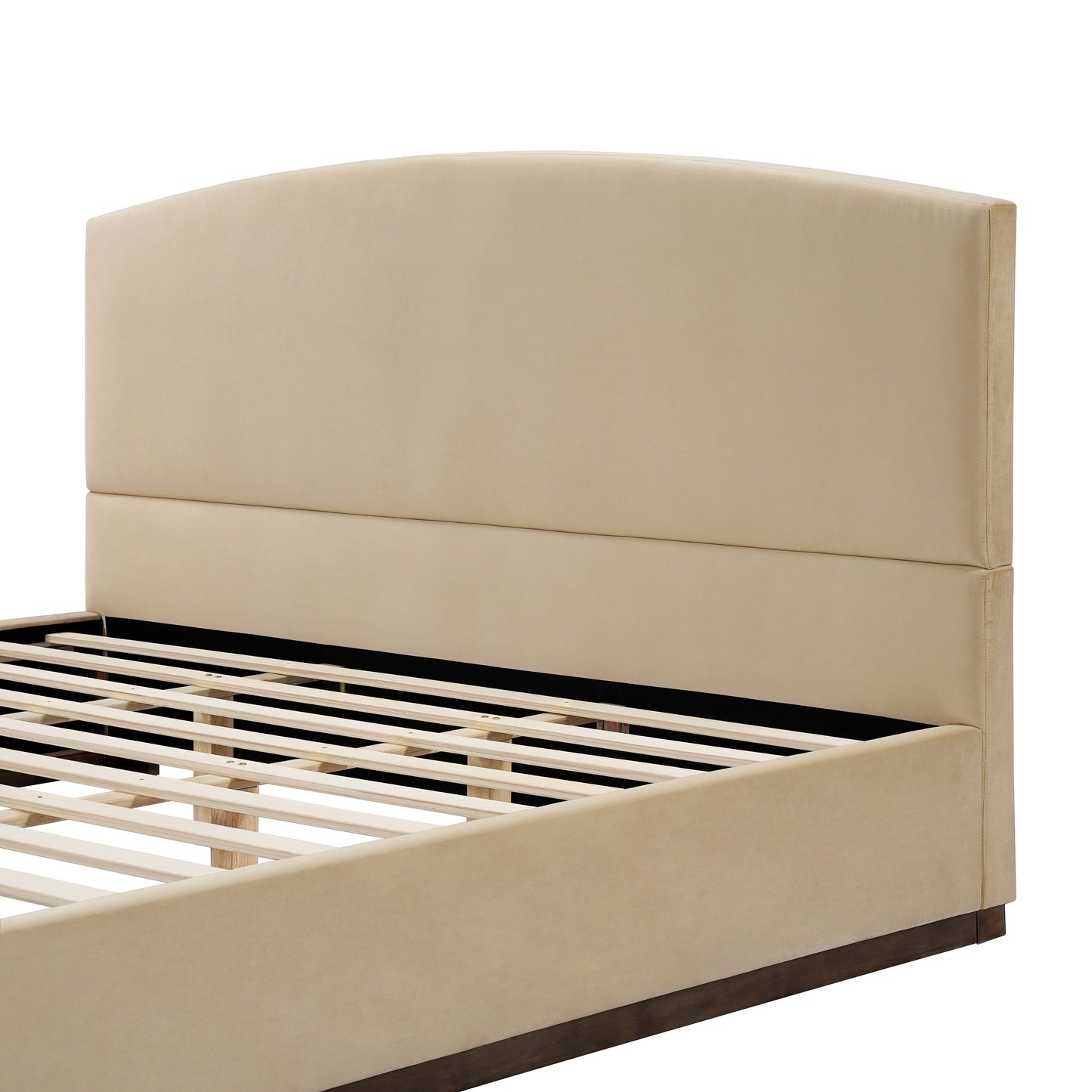 King Size Camel Velvet Upholstered Bed Frame