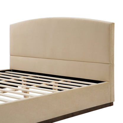 King Size Camel Velvet Upholstered Bed Frame