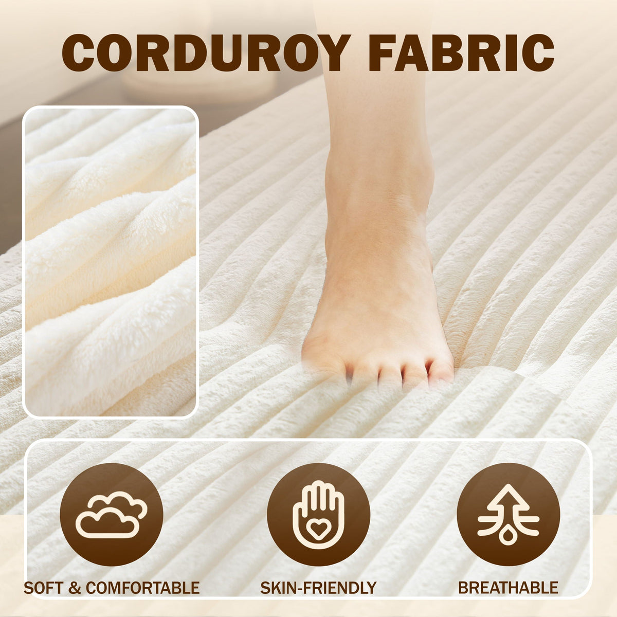 Floor sofa with 2 beige pillows in corduroy by HouseOfZazla, convertible twin mattress on Tampa Home & Garden Store