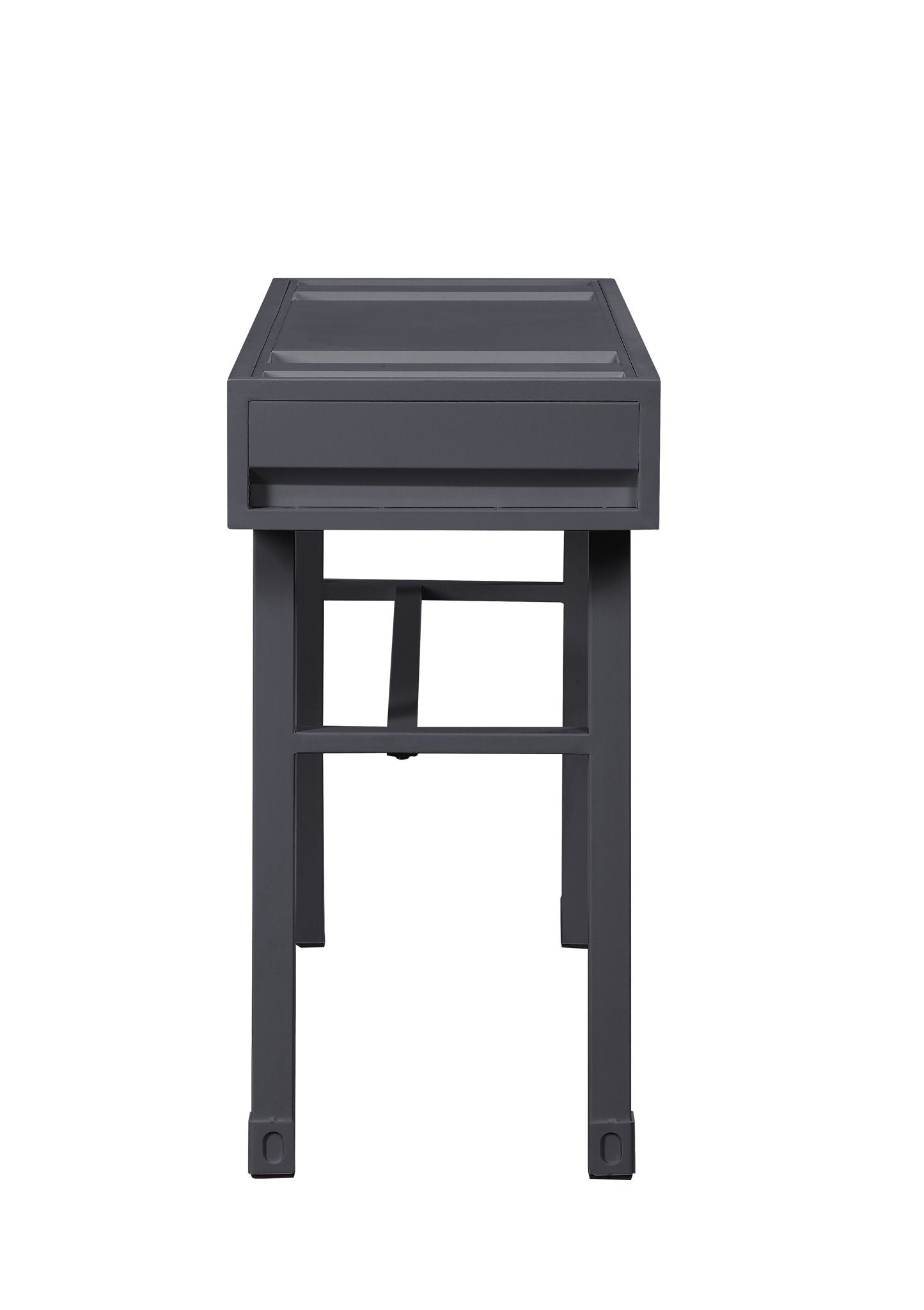 Cargo vanity desk base by HouseOfZazla in dark gray with a framed top panel and shallow drawer on Tampa Home & Garden Store