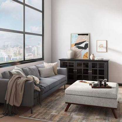 Owen multifunctional square coffee table storage ottoman in gray fabric with wood legs on Tampa Home & Garden Store
