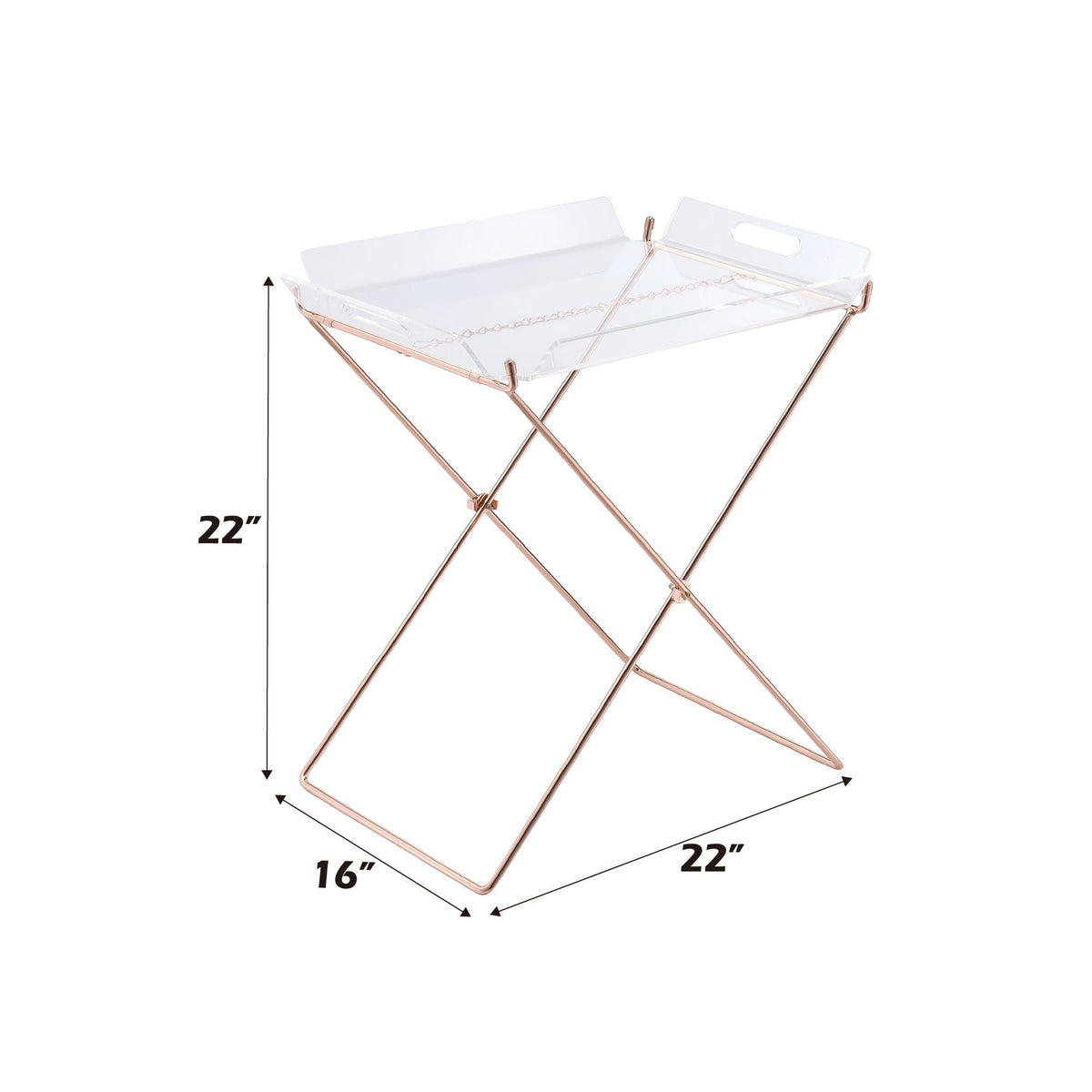 Clear acrylic tray table with removable top on rose gold metal frame by HouseOfZazla on Tampa Home & Garden Store