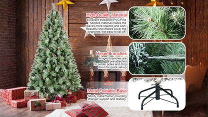 8 ft Pre-Decorated Pinecone Christmas Tree by HouseOfZazla; hinged branches, metal base on Tampa Home & Garden Store