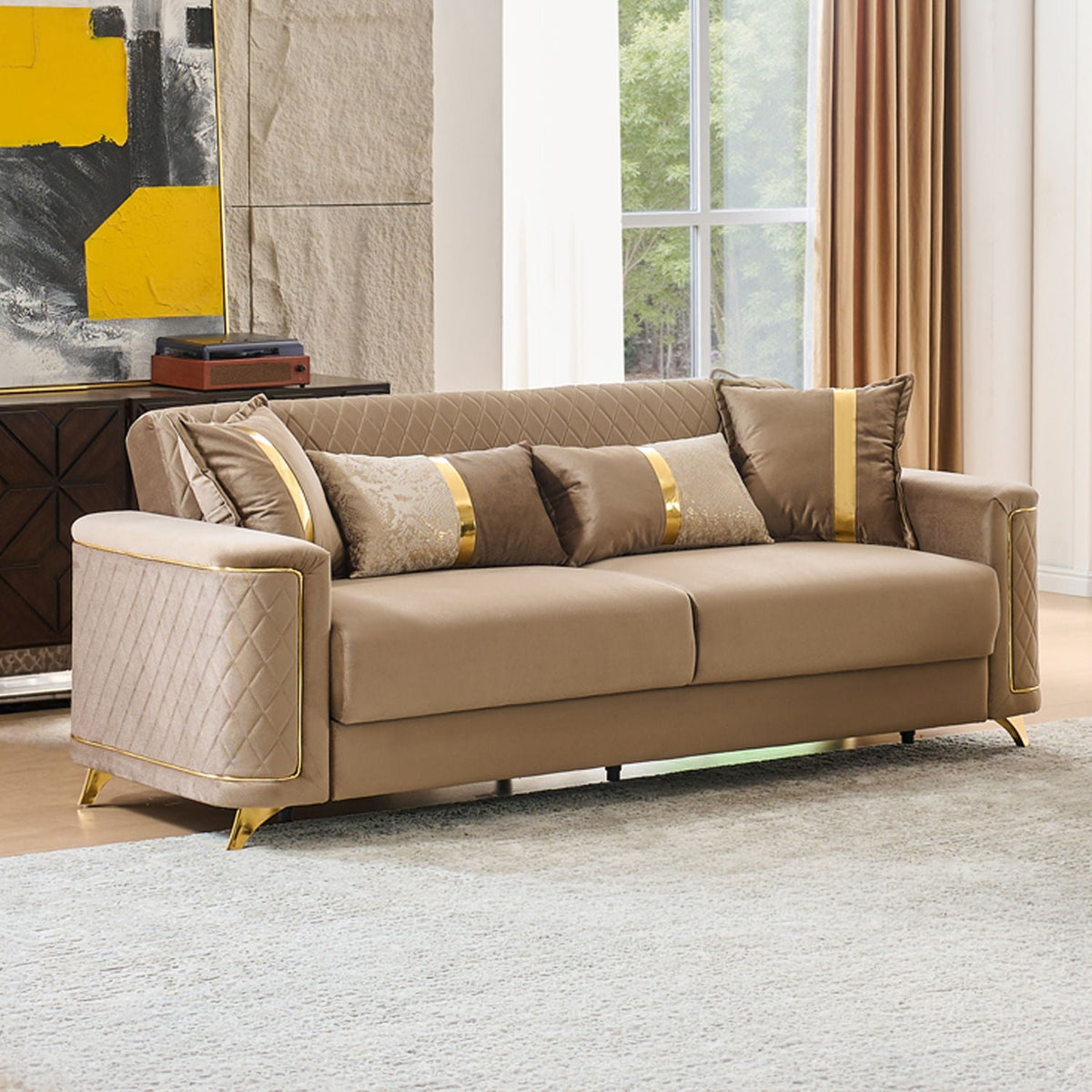 Lisa Modern Sofa With Gold Steel Legs and Foam