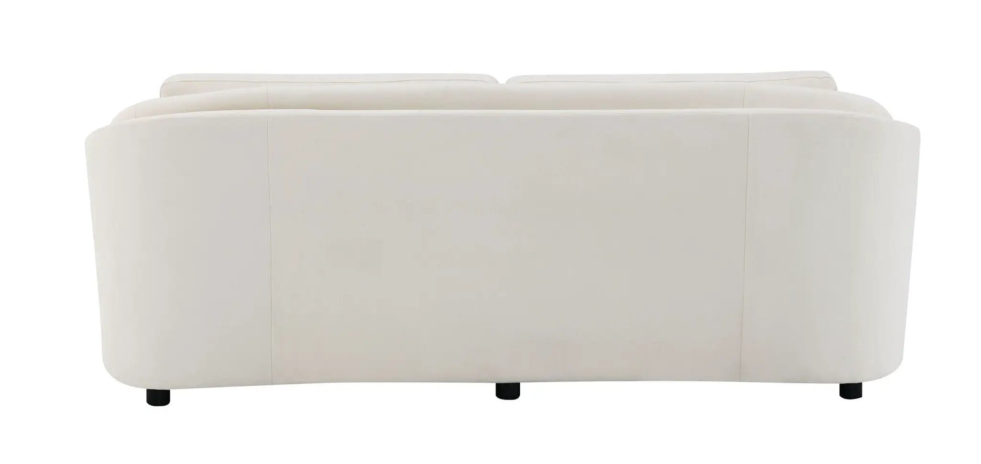 Mariko linen sofa back view in beige with 2 toss pillows and short legs on Tampa Home & Garden Store