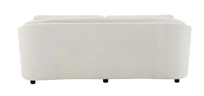 Mariko linen sofa back view in beige with 2 toss pillows and short legs on Tampa Home & Garden Store