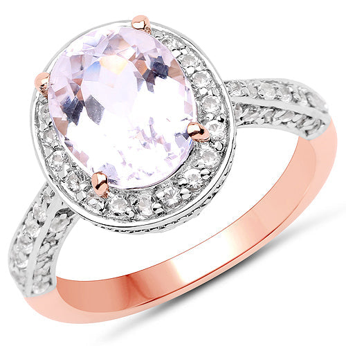Ring by Bids.com, rose gold plated kunzite and white zircon halo on .925 sterling silver band on Tampa Home & Garden Store