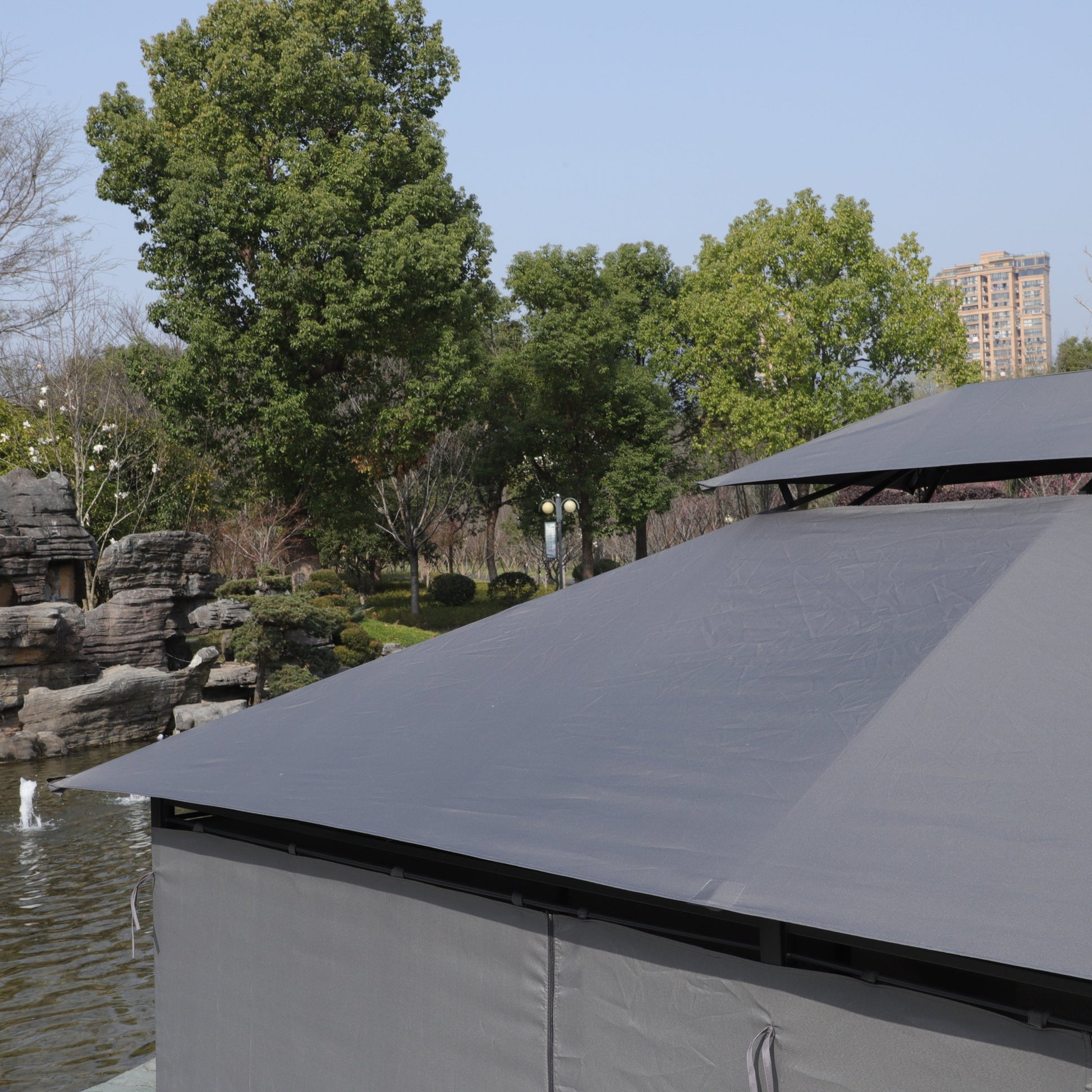 HouseOfZazla gazebo canopy tent 13x10 ft with ventilated double roof and side walls gray on Tampa Home & Garden Store