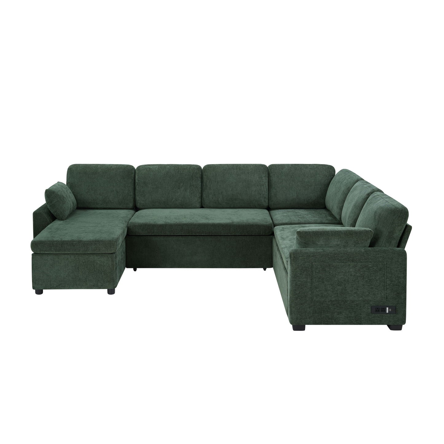 Convertible U-shaped sectional sofa bed with reversible chaise in green velvet by HouseOfZazla on Tampa Home & Garden Store