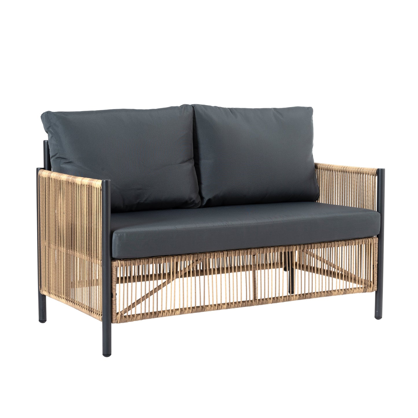 Outdoor PE wicker 2-seater sofa set with grey cushions and table by HouseOfZazla on Tampa Home & Garden Store