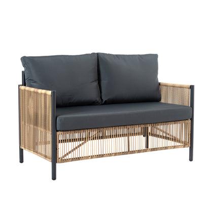 Outdoor PE wicker 2-seater sofa set with grey cushions and table by HouseOfZazla on Tampa Home & Garden Store