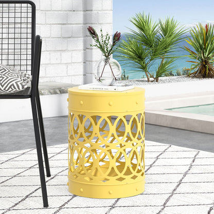 Large Outdoor Metal End Table with Floral Cut