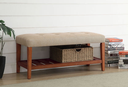 Charla upholstered bench beige tufted fabric with wooden legs HouseOfZazla on Tampa Home & Garden Store
