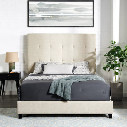 Tufted Upholstered Headboard Platform Bed in beige fabric by Unique Piece Furniture on Tampa Home & Garden Store