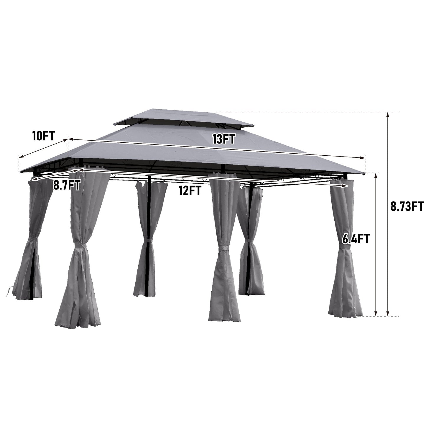 Gazebo HouseOfZazla 13x10 ft outdoor canopy with ventilated double roof and side walls gray on Tampa Home & Garden Store