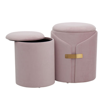 Dahlia nesting ottoman set of 2 in pink-gray velvet with gold metal accent on Tampa Home & Garden Store