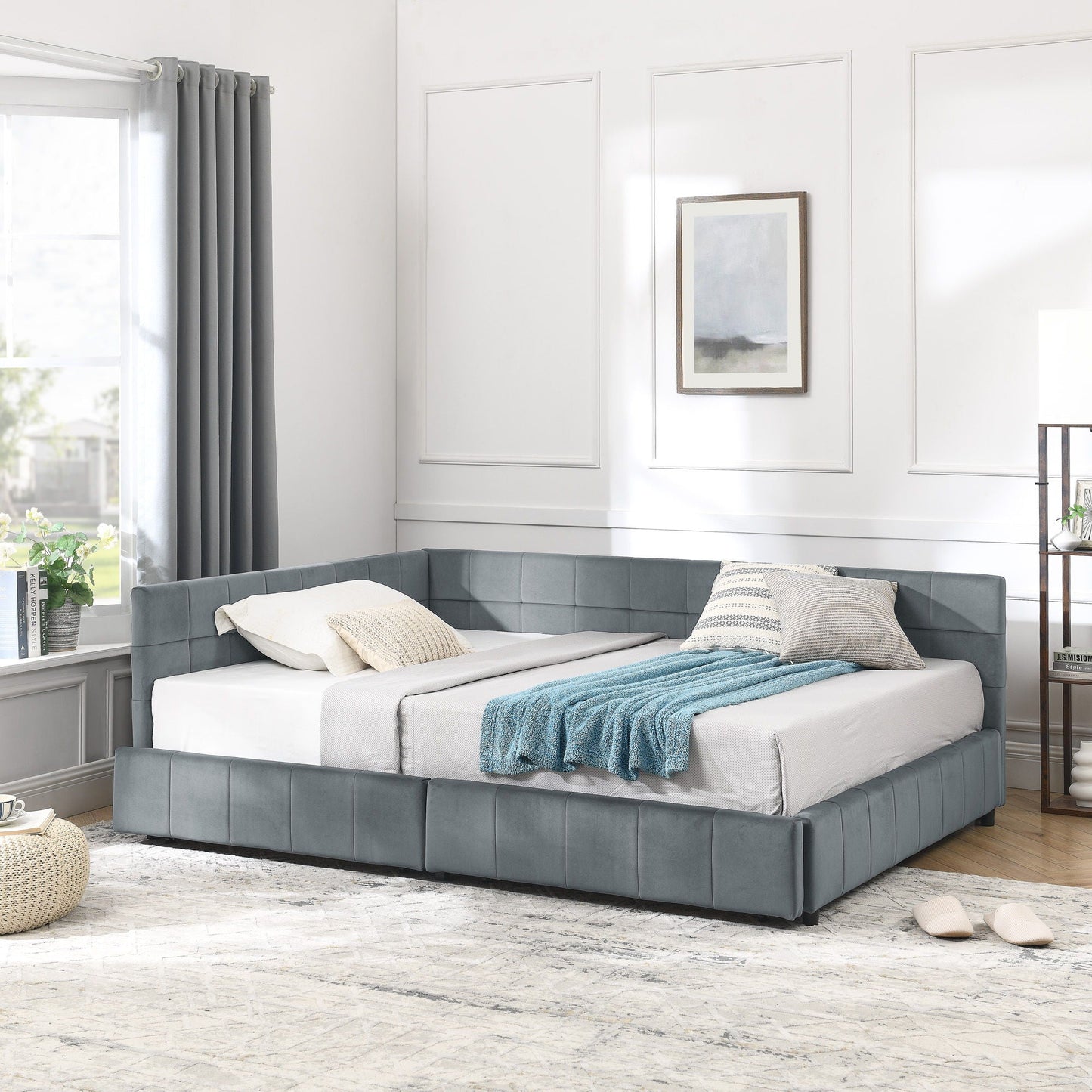 Mid Century Storage Upholstered Tufted Bed Frame