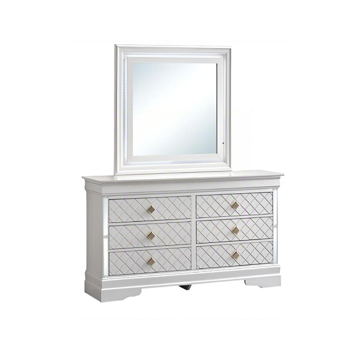 Verona Dresser Embossed X Design pearl silver lattice fronts mirror on Tampa Home & Garden Store