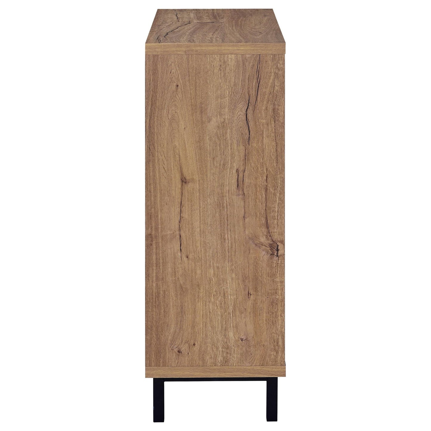 Stagg 2-Door Shoe Storage Cabinet Natural wood finish with black metal legs HouseOfZazla on Tampa Home & Garden Store