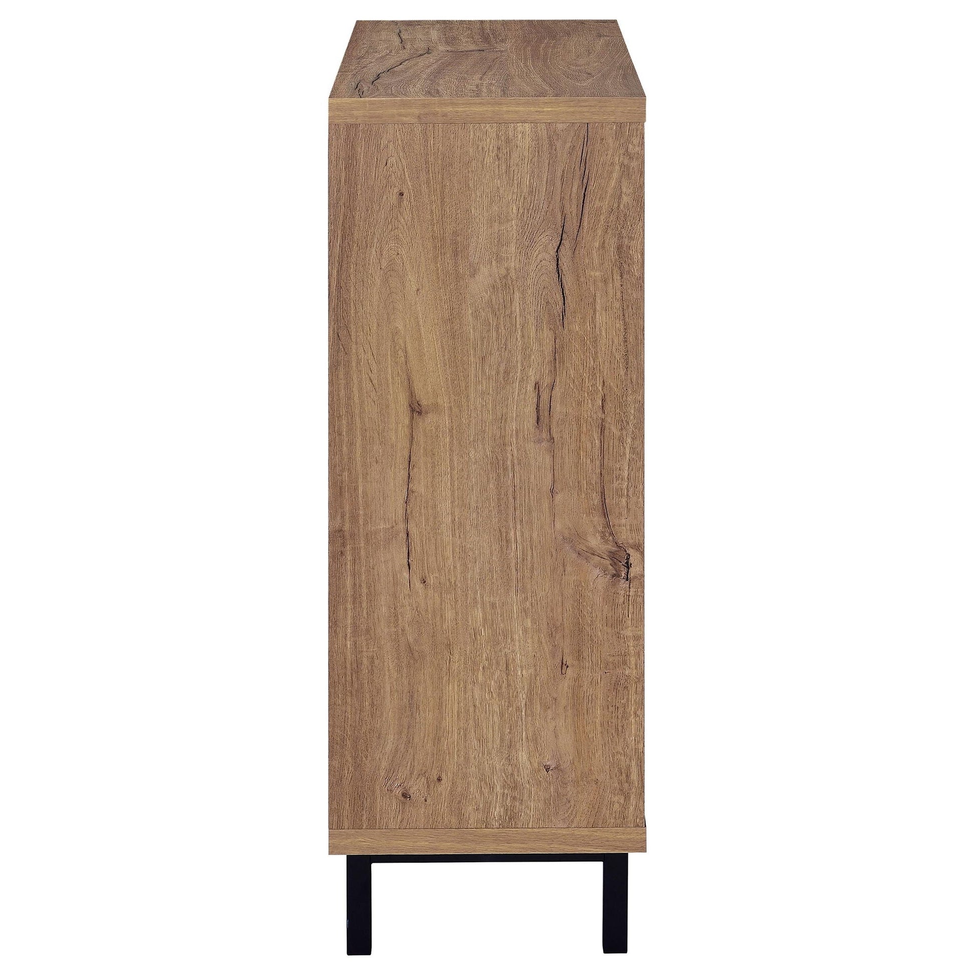 Stagg 2-Door Shoe Storage Cabinet Natural wood finish with black metal legs HouseOfZazla on Tampa Home & Garden Store