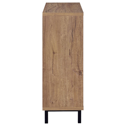 Stagg 2-Door Shoe Storage Cabinet Natural wood finish with black metal legs HouseOfZazla on Tampa Home & Garden Store
