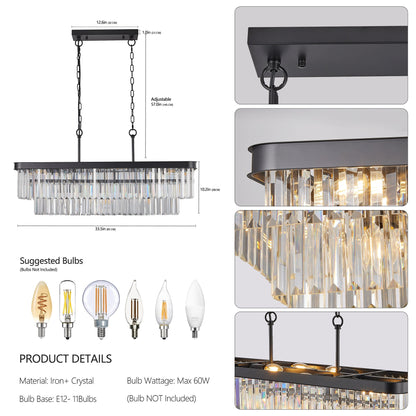 Rectangular crystal chandelier by HouseOfZazla in black metal frame with adjustable height on Tampa Home & Garden Store