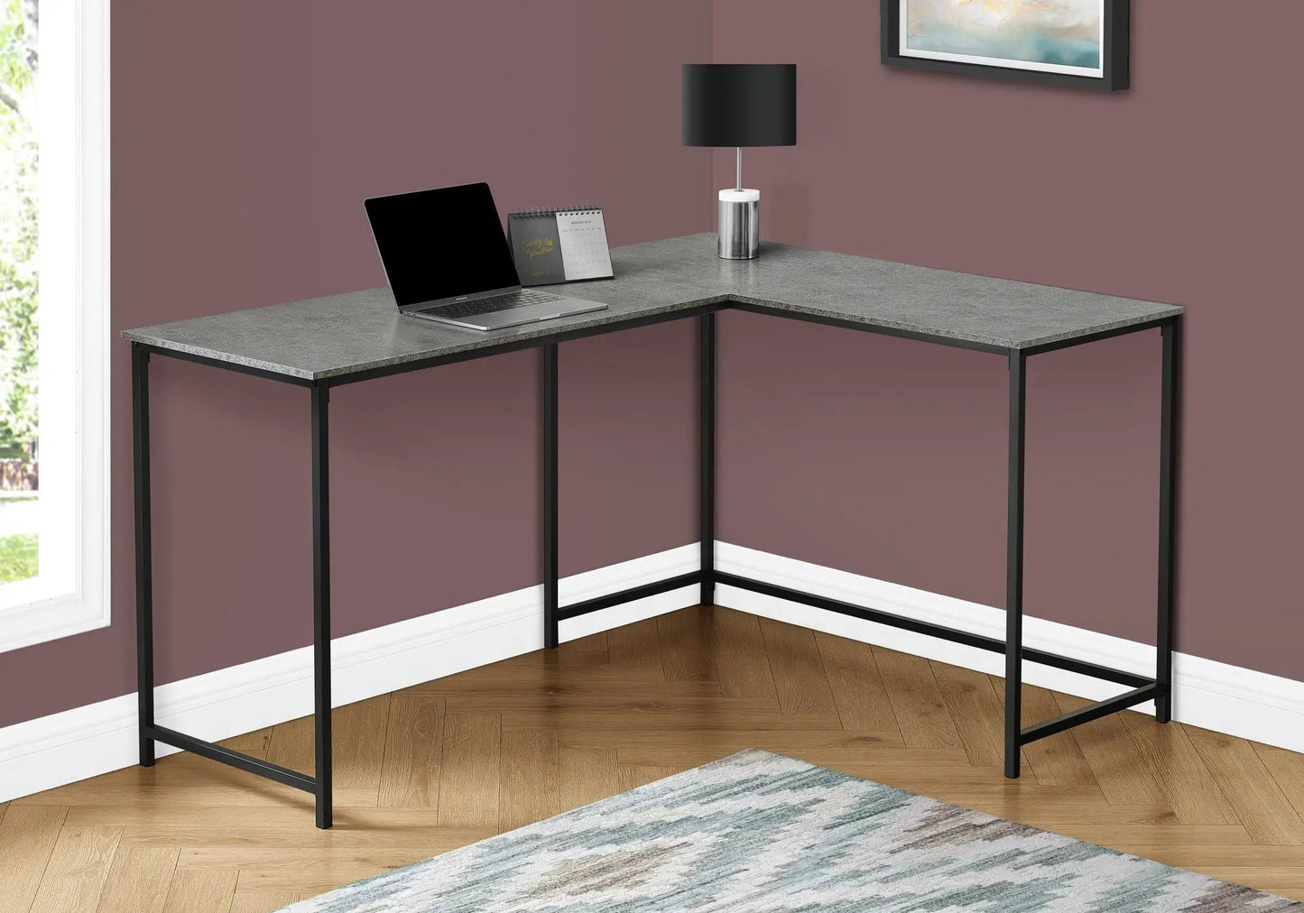 Corner L-shaped computer desk with gray top and black frame by Unique Piece Furniture on Tampa Home & Garden Store